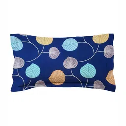 bsb home Navy Blue & Yellow Floral 144 TC Single Bedsheet with 1 Pillow Covers image 2