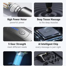 TENS Massage Gun Vibration With 8 Massage Attachments For Full Body - Grey image 3