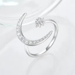 Zoey Silver-Plated Zircon-Studded Half Moon And Star Shaped Adjustable Finger Ring image 2