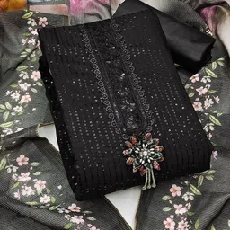 SAINOOR Embroidered Pure Silk Semi-Stitched Dress Material image 3