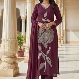 Ruaati Women Floral Embroidered Regular Thread Work Pure Cotton Kurta with Trousers & With Dupatta image 2