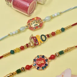 MEIRA JEWELLERY Set Of 3 Rakhis With Greeting Card & Roli Chawal-picture-49