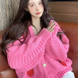 StyleCast Women Open Knit Stawberry-Applique Oversized Cardigan-picture-33