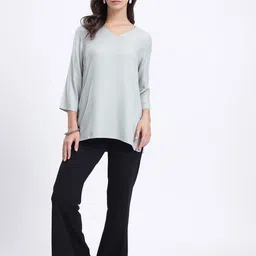 Anouk Rustic Striped Woven Design V-Neck Straight Kurti image 3