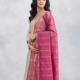 Fabindia Striped Woven Design Zari Cotton Silk Dupatta-picture-25