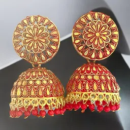 M55 Gold-Plated Artificial Beaded Dome Shaped Meenakari Jhumkas-picture-14