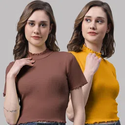 FBAR Pack Of 2 High Neck Fitted Crop Tops-picture-18