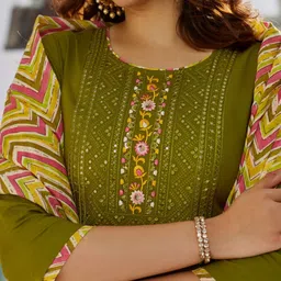 HERE&NOW Women Embroidered Regular Sequinned Kurta with Trousers & With Dupatta image 2