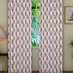 Pink Parrot White & Pink 2 Pieces Ethnic Motifs Door Curtain-picture-11