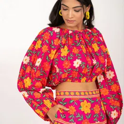 NAAV Cotton Printed Round Neck Long Sleeves Top With Skirt image 3