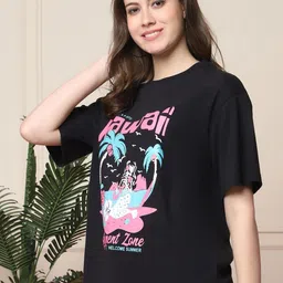 Tromko Women Pack of 2 Graphic Printed Round Neck Cotton Oversized T-shirts image 4