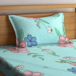 Myntra Elegant Homes Blue & Pink Printed 300TC Single Bedsheet Set 2.25m x 1.50m image 4