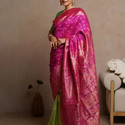 Subham Woven Design Zari Silk Blend Half and Half Banarasi Saree image 5