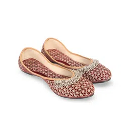 DFR Women Red Ethnic Rajasthani Embroidered with Payal Punjabi Mojari's Juttis-picture-10