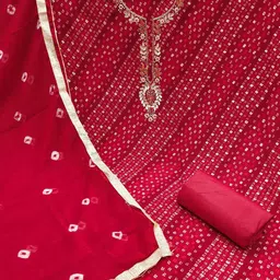 KALINI Cotton Blend Red Embellished Dress Material-picture-16