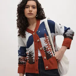 The Roadster Life Co. Graphic Self-Design V-Neck Cardigan-picture-31