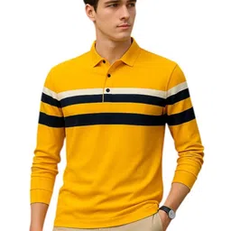 AUTNA Men Striped Polo Collar Slim Fit T-shirt-picture-40
