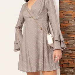 DressBerry Cozy Compositions Printed Bell Sleeve Mini A-line Dress-picture-36