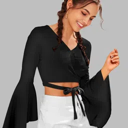 DHUNKI Bell Sleeve Blouson Crop Top image 3