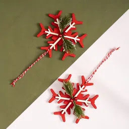 The Zappy Box 2-Pcs White & Red Decorative Snowflake Hanging Festive Decor image 2