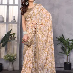 Moda Rapido Floral Beads and Stones Pure Georgette Saree image 3