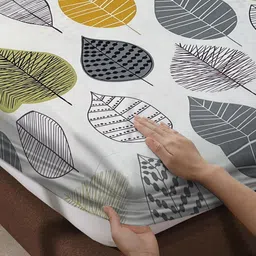 WEAVE AND DECOR White Leaf Pure Cotton 300 TC Double Queen Fitted Bedsheet Set 1.82mx1.82m image 2