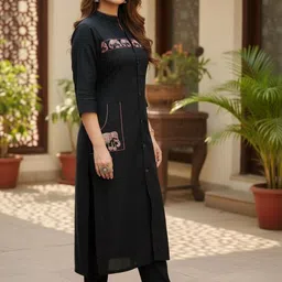 Anouk Rustic Women Ethnic Motifs Embroidered Regular Thread Work Pure Cotton Kurta with Trousers image 5