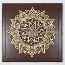 Exotic India Yellow & Brown Textured Wooden Framed Mandala Art Panel Wall Hanging-picture-37