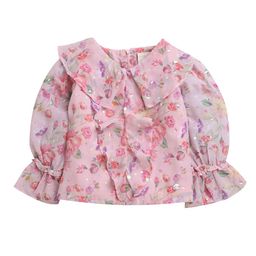 Tiny Girl Floral Print Tie-Up Neck Bell Sleeve Cotton Top-picture-11