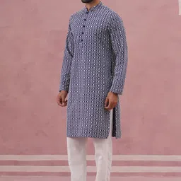 Jompers Men Ethnic Motifs Embroidered Regular Thread Work Pure Cotton Kurta with Pyjamas image 4