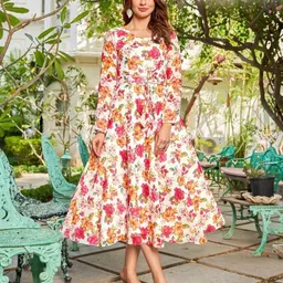 CORSICA Women Floral Print Belted Round Neck Fit & Flare Midi Dress-picture-12