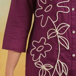 JISORA Floral Embroidered Shirt Collar Pure Cotton Tunic & Palazzo Co-Ord Set image 5