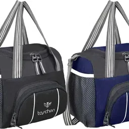 taschen All Age Combo Offer Lunch Bags Branded Trendy Premium Quality Carry on School Office & Picnic (Black+Navy Blue 3013+3012) Waterproof Lunch Bag-picture-28