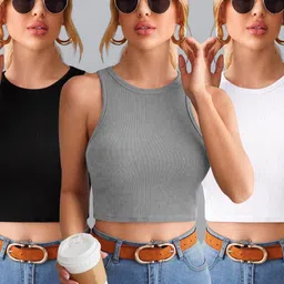 BAESD Women Pack Of 3 Solid Tank Crop Top-picture-22