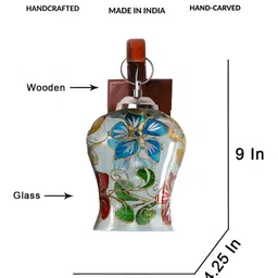 Devansh Red & Blue Textured Wooden Glass Bell Shaped Shaped Wall Lamp image 2