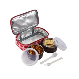 regalo (Pack of 2) 350 ml Leak-Proof Square Stainless Steel Lunch Box with Stylish Soft Insulated Cover (Red) image 2