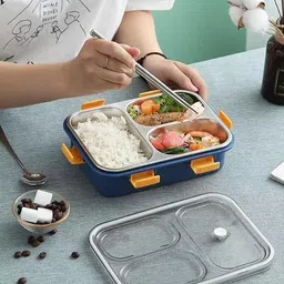 Stainless Steel Lunch Box with 3 Compartment with spoon & fork 3 Containers Lunch Box-image-47
