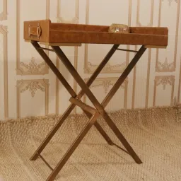 CasaGold Tan Brown Foldable Leather Tray Table with Metal Stand image 3