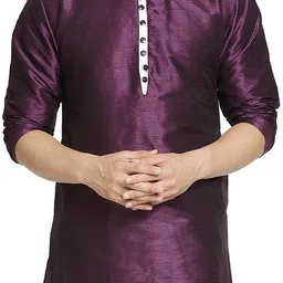 b ben Men Solid Dupion Silk Trail Cut Kurta image 1