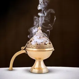 decorate dreams DECORATE DREAMS™ Brass Loban Dhuna Dhoop Dani | Round Dhooni Dhoop Dani Brass Incense Holder image 3
