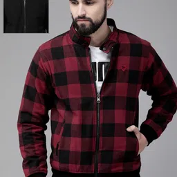 Roadster Men Maroon & Black Checked Reversible Jacket-picture-17