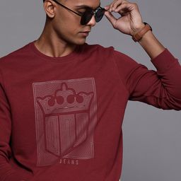 Louis Philippe Jeans Men Burgundy Printed Sweatshirt-picture-48