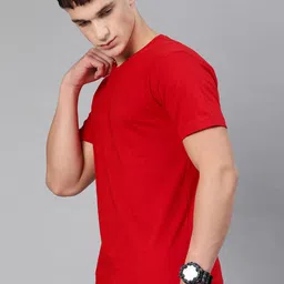 BE AWARA Men Red Solid Round Neck T-shirt-picture-22