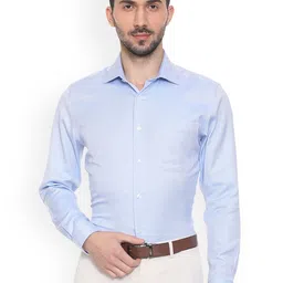 Louis Philippe Permapress Men Blue Regular Fit Solid Formal Shirt image 1