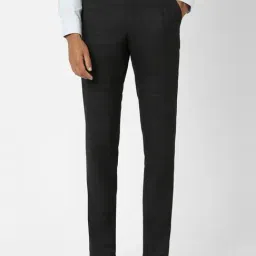 Peter England Black Slim Fit Checks Trousers-picture-30