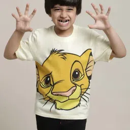 Kidsville Cream & Yellow Cotton Printed Lion King T-Shirt-picture-18