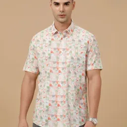 CAVALLO by Linen Club Orange Linen Blend Slim fit Print casual shirts-picture-29