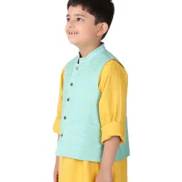 Fabindia Kids Aqua Blue Printed Nehru Jacket image 4