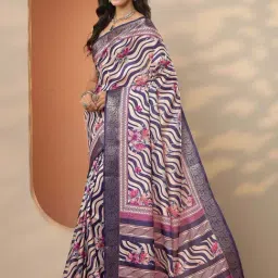 Libas Beige Floral Print Saree With Unstitched Blouse image 3