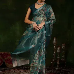 Libas Green Silk Woven Saree With Unstitched Blouse Piece image 4